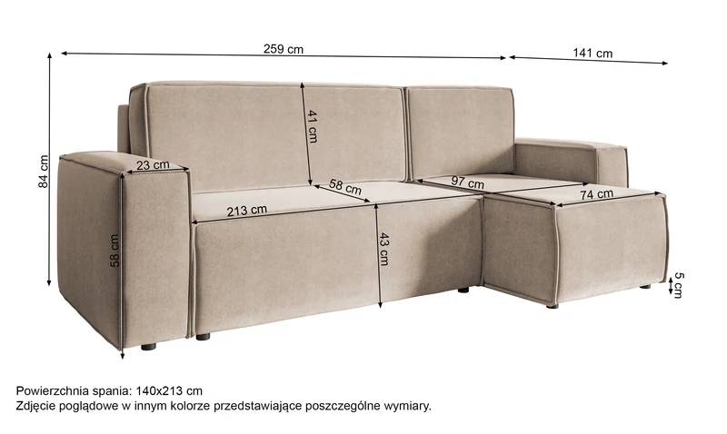 Ecksofa mit Schlaffunktion Copertino, L-förmig, mit Stauraum, universell, hellbeiger hydrophober Samtstoff