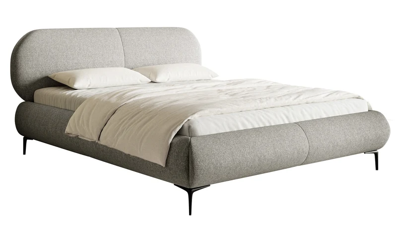 Gepolstertes Bett 160x200 cm Ovalle, grau, wasserabweisendes Geflecht, schwarze Beine