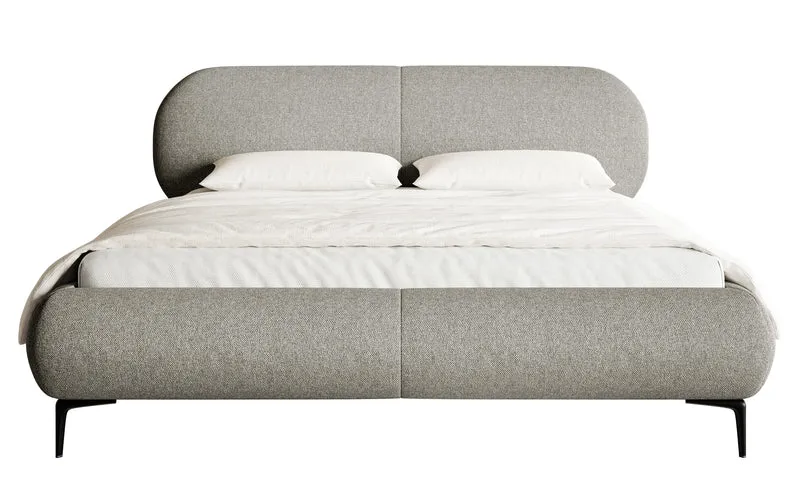Gepolstertes Bett 160x200 cm Ovalle, grau, wasserabweisendes Geflecht, schwarze Beine