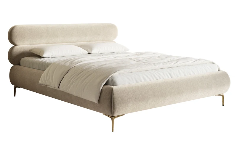 Polsterbett 160x200 cm Roule hellbeige Velours, wasserabweisend, goldene Beine
