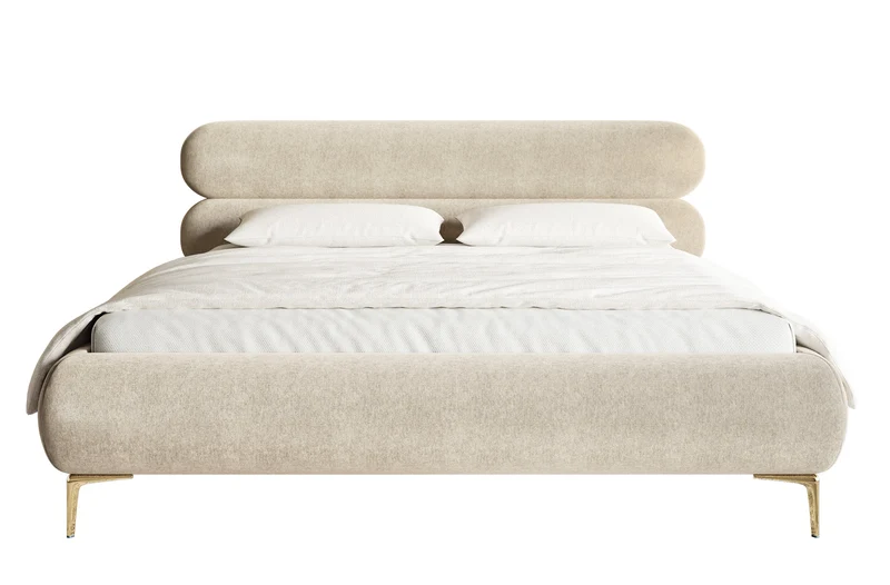 Polsterbett 160x200 cm Roule hellbeige Velours, wasserabweisend, goldene Beine