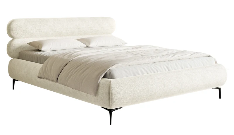 Polsterbett 160x200 cm Roule, cremefarbener Chenille-Stoff, schwarze Füße