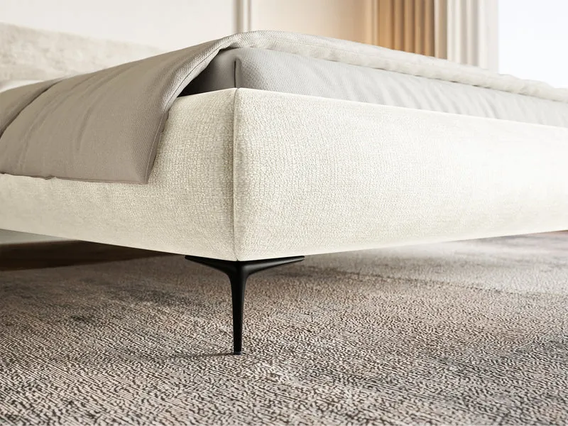 Polsterbett 160x200 cm Roule, cremefarbener Chenille-Stoff, schwarze Füße
