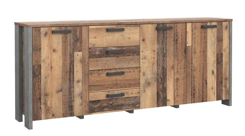 Sideboard CLIF 3 Türen 4 Schubladen Optik: Old Wood Vintage von Forte