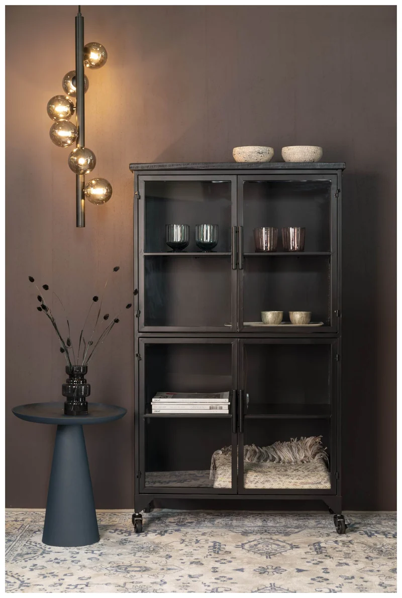 Schwarze Vintage Vitrine Kommode FERRE L