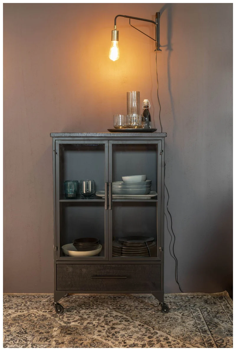 Schwarze Vintage Vitrine Kommode FERRE M