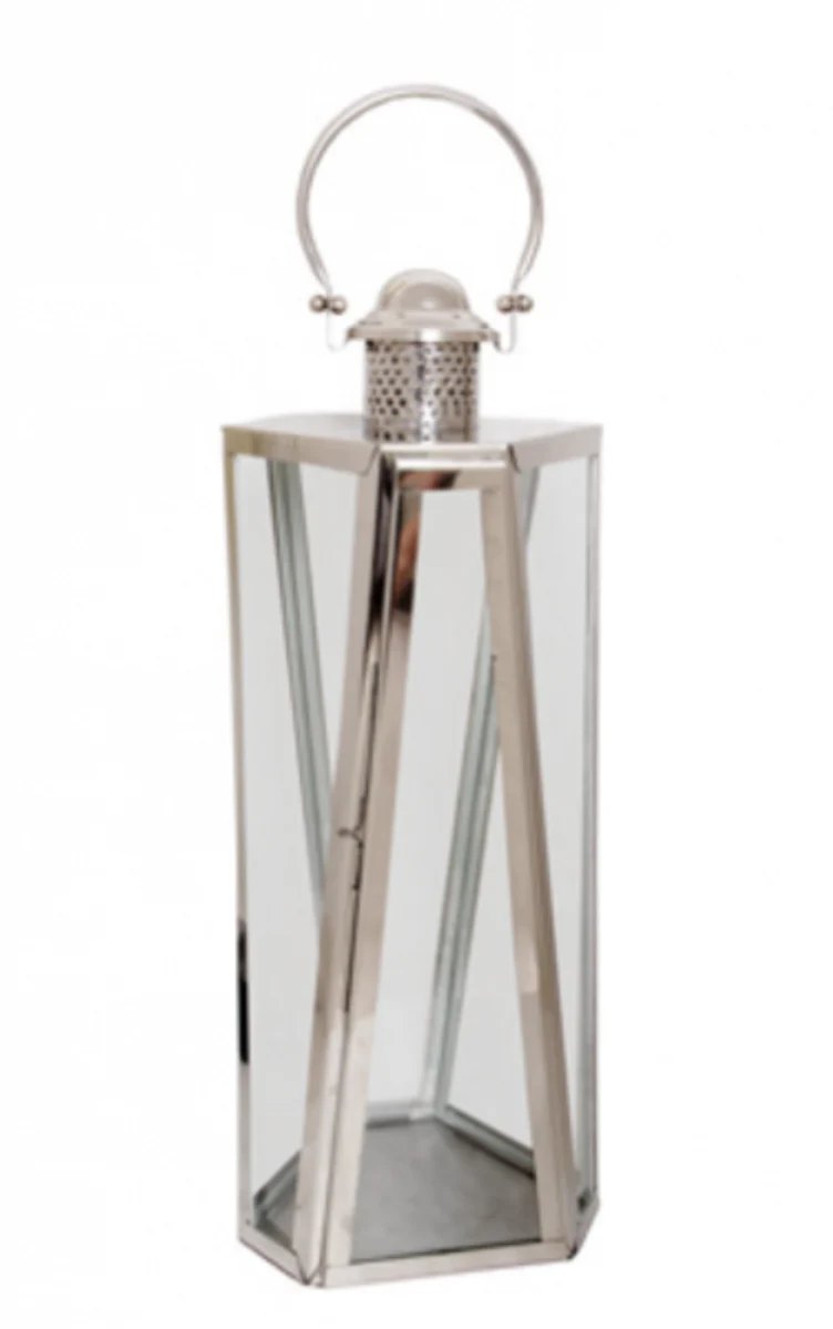 Casa Padrino Designer Deko Laterne - Luxus Hotel Restaurant Laterne aus Stahl und Glas, Nickel, 25,5 x 53,5 cm
