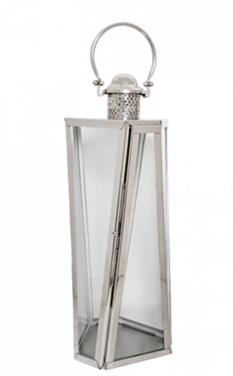 Casa Padrino Designer Deko Laterne - Luxus Hotel Restaurant Laterne aus Stahl und Glas, Nickel, 25,5 x 53,5 cm