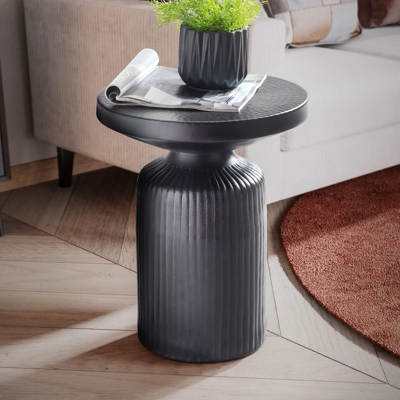 Beistelltisch Rund 40x40x50cm Metall Schwarz Aluminium Modern