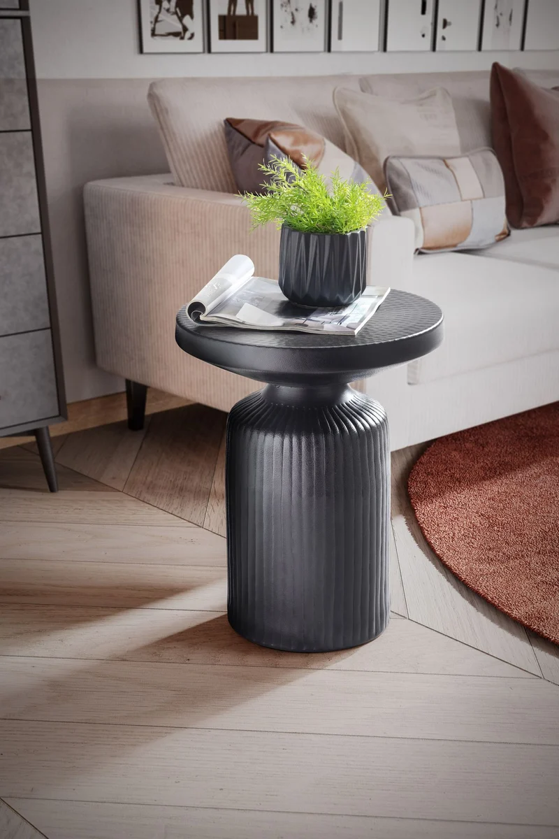 Beistelltisch Rund 40x40x50cm Metall Schwarz Aluminium Modern