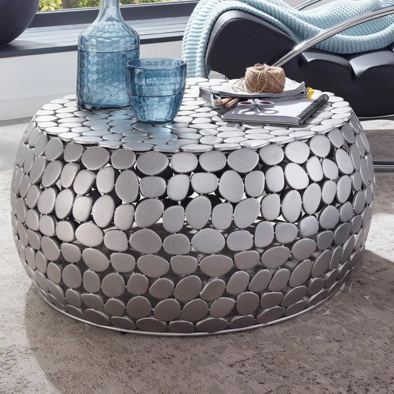 Couchtisch Aluminium Silber Rund 66x66x32cm Modern Wohnzimmer