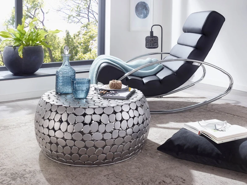 Couchtisch Aluminium Silber Rund 66x66x32cm Modern Wohnzimmer