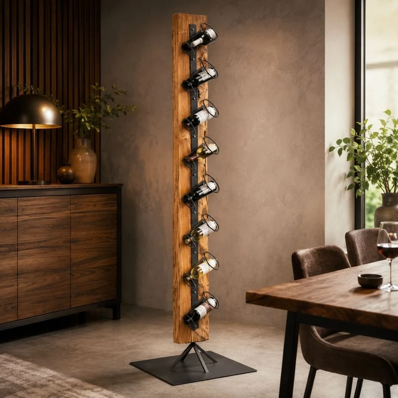 Freistehendes Weinregal RANJA 140cm Massivholz Teak & Metall