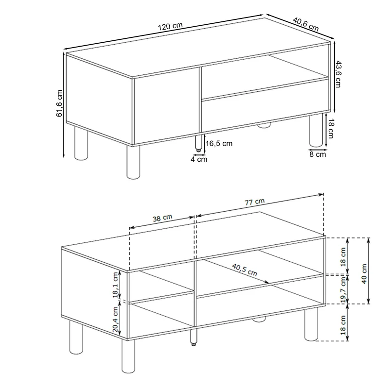 Einzeltüriger TV-Schrank Sanden mit Schublade und Nische, 120 cm, Eiche Bookmatch