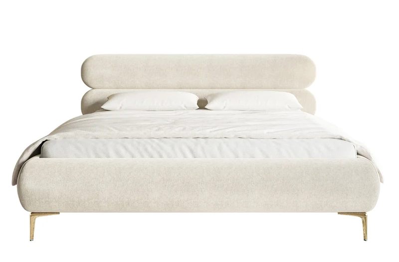 Polsterbett 180x200 cm Roule, cremefarbener Velours, wasserabweisend, goldene Beine