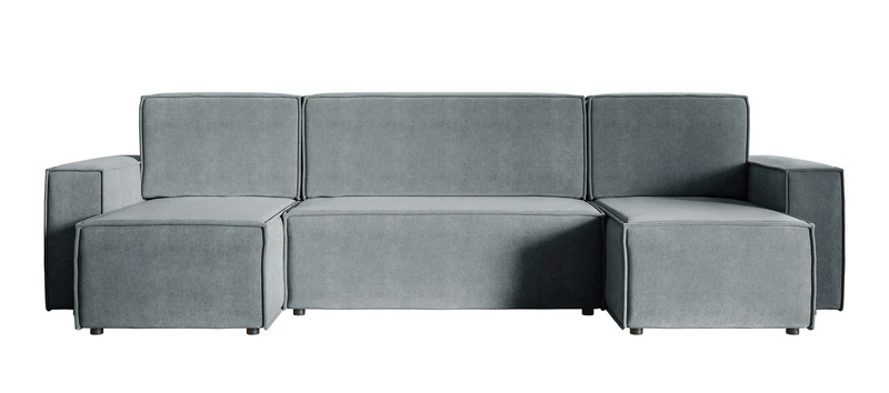 U-förmiges Ecksofa Copertino mit Schlaffunktion, Stauraum, universell, grau, wasserabweisender Samtstoff