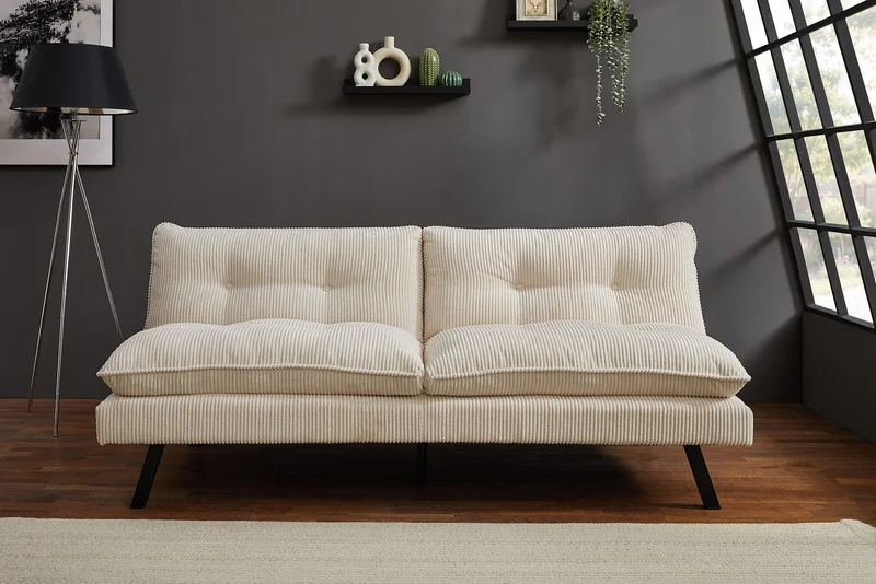 Schlafsofa CAPULO Beige Cord 190cm 3-Sitzer Couch modern