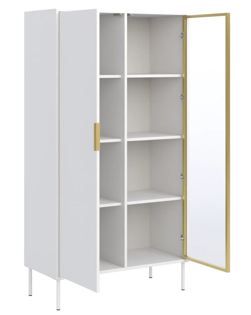 Zweiflügeliger Vena-Schrank mit Glasfront, 90 cm, Weiß