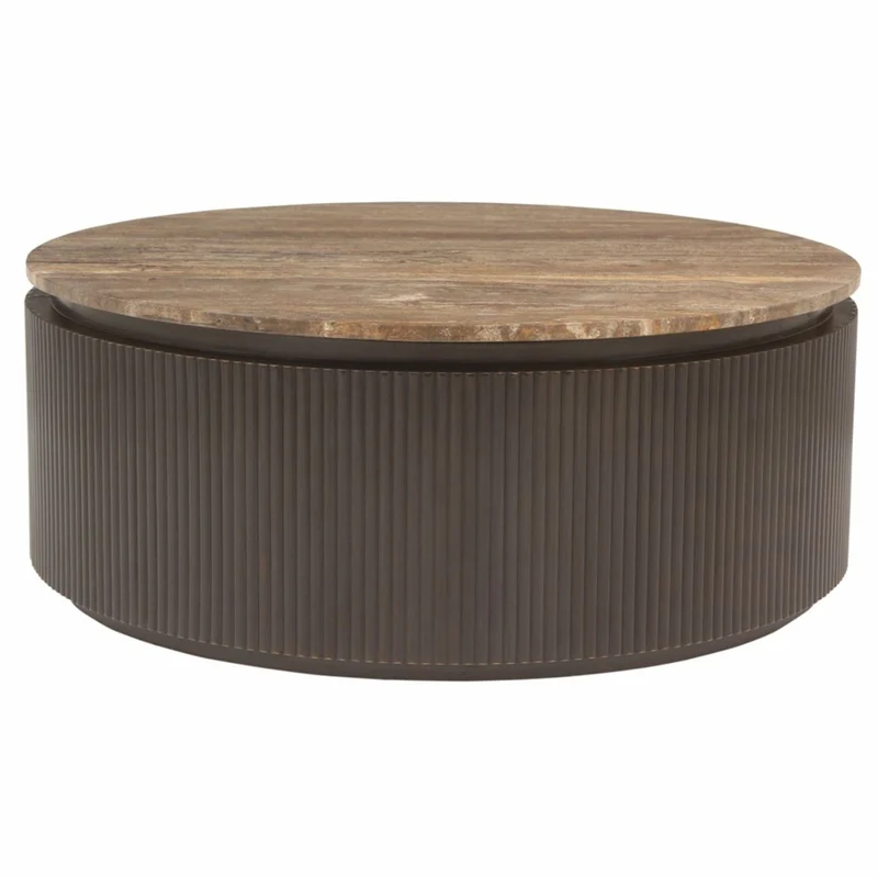 Casa Padrino Luxus Couchtisch mit Travertin Tischplatte Braun 90 cm - Wohnzimmer Möbel