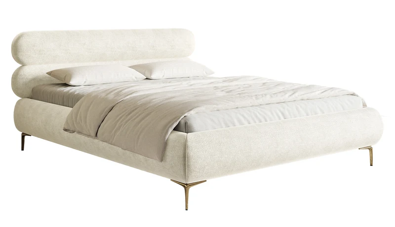Polsterbett 140x200 cm Roule cremefarbener Chenillestoff, goldene Beine
