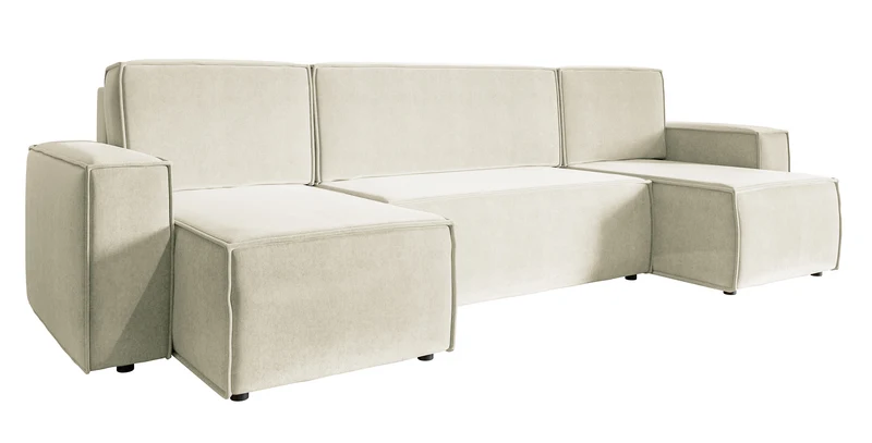 Ecksofa mit Schlaffunktion Copertino U-förmig mit Stauraum, universell, cremefarben, wasserabweisender Samt