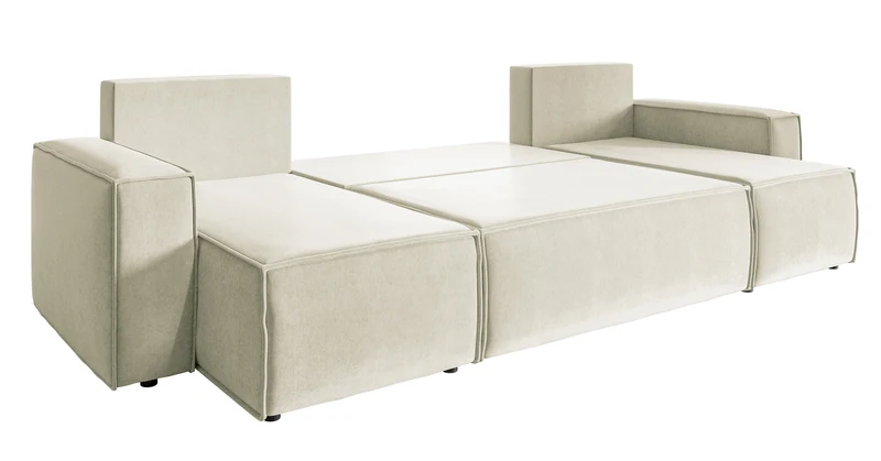 Ecksofa mit Schlaffunktion Copertino U-förmig mit Stauraum, universell, cremefarben, wasserabweisender Samt