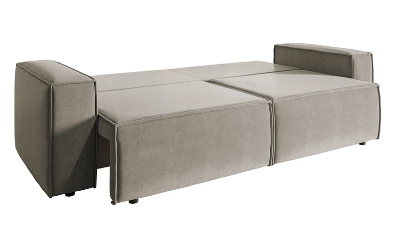 Dreisitziges Schlafsofa Copertino in Grau-Beige, wasserabweisender Samtstoff