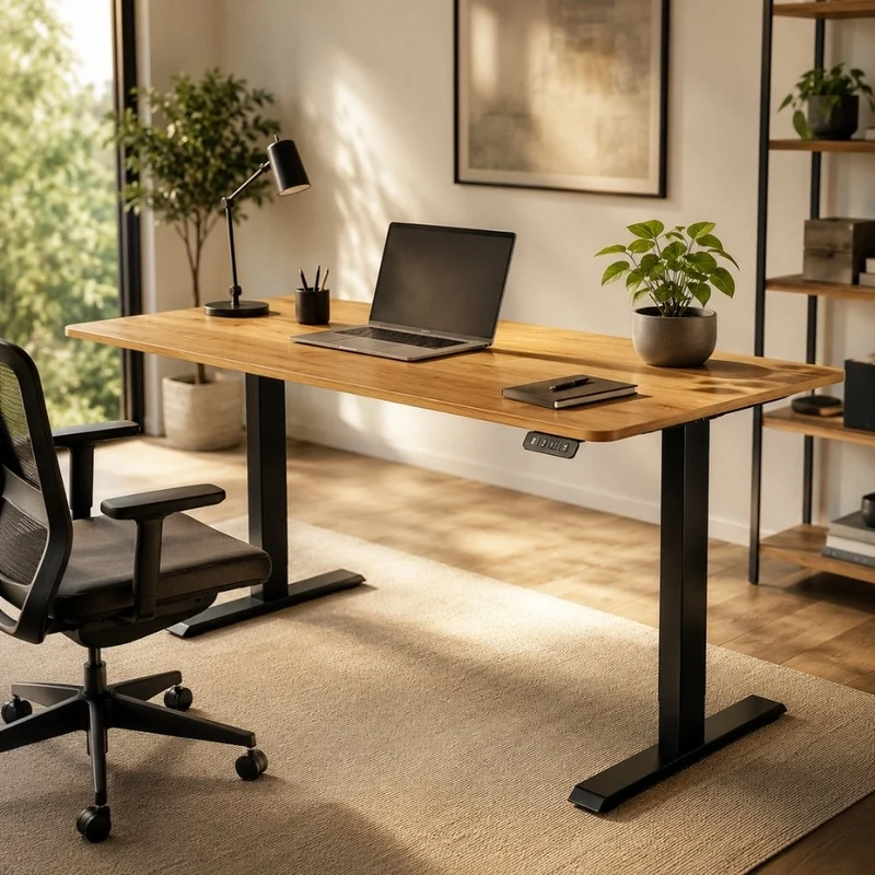 Höhenverstellbarer Schreibtisch KANTOR 120cm Eiche Metall