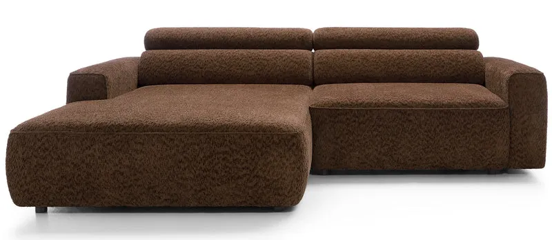 Ecksofa Fando mit elektrisch ausziehbarer Sitzfläche, L-förmig, linksseitig, braunes Chenille