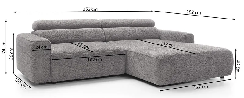 Ecksofa mit elektrischem Auszug Fando, L-förmig, linksseitig, grau, Geflecht