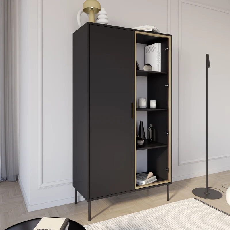 Zweiflügeliger Vena-Schrank mit Glasfront 90 cm, schwarz