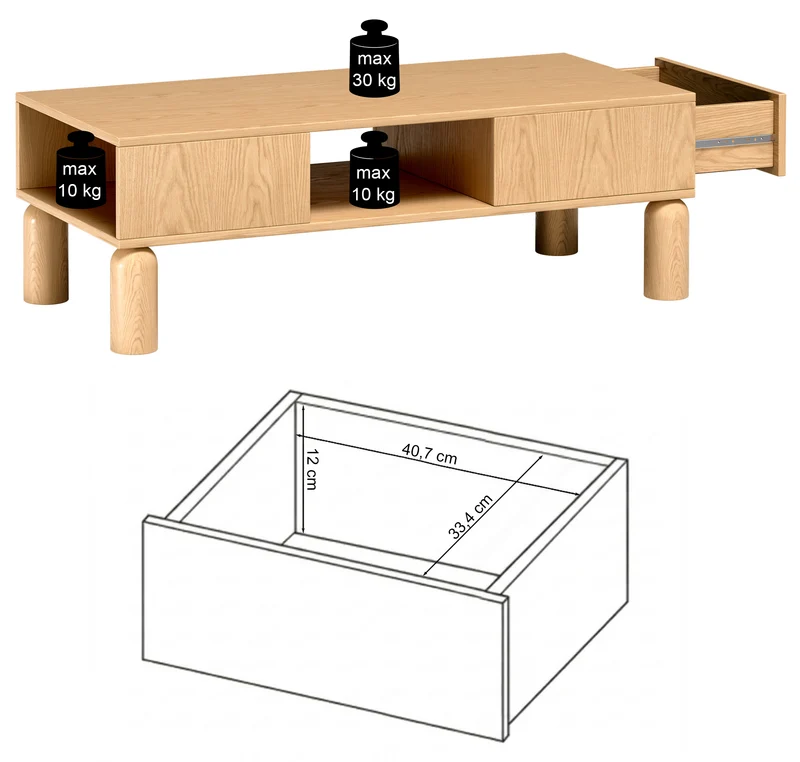 Sanden Couchtisch mit Schublade 50x110 cm Eiche Bookmatch