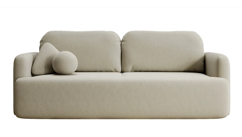 Dreisitziges ausklappbares Sofa Lambina mit Stauraum, beige, pflegeleichter Velours