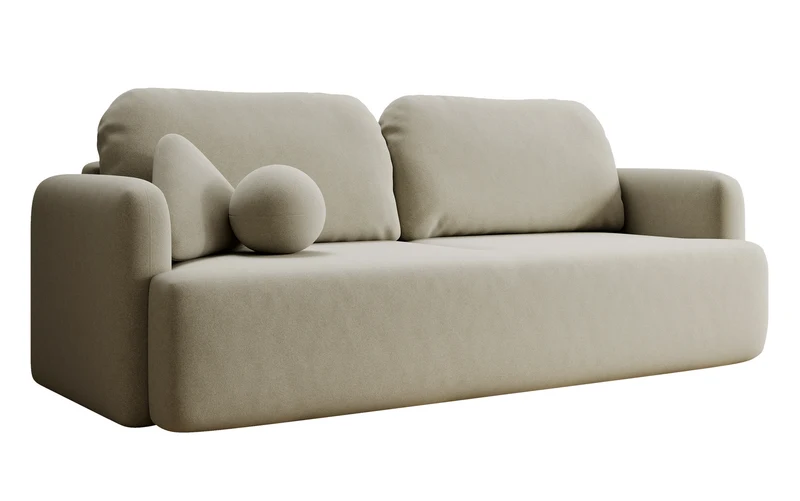 Dreisitziges ausklappbares Sofa Lambina mit Stauraum, beige, pflegeleichter Velours