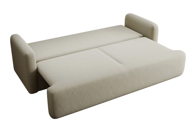 Dreisitziges ausklappbares Sofa Lambina mit Stauraum, beige, pflegeleichter Velours