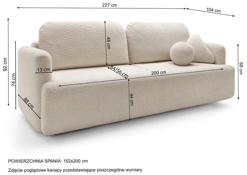 Dreisitziges ausklappbares Sofa Lambina mit Stauraum, graues Bouclé