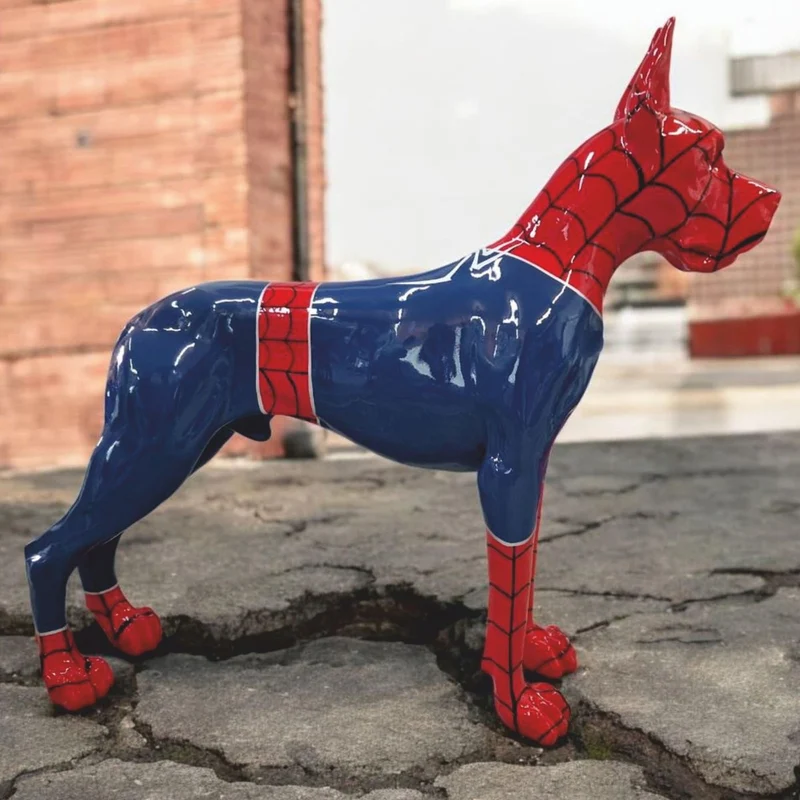Casa Padrino Deko Skulptur Deutsche Dogge Blau / Rot / Schwarz 125 x H. 110 cm