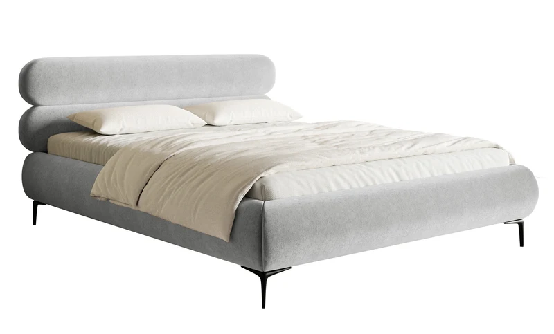 Polsterbett 140x200 cm Roule hellgrauer Velours, wasserabweisend, schwarze Beine