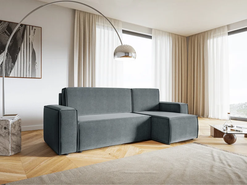 Ecksofa mit Schlaffunktion Copertino, L-förmig, mit Stauraum, universell, grau, hydrophobes Samtgewebe
