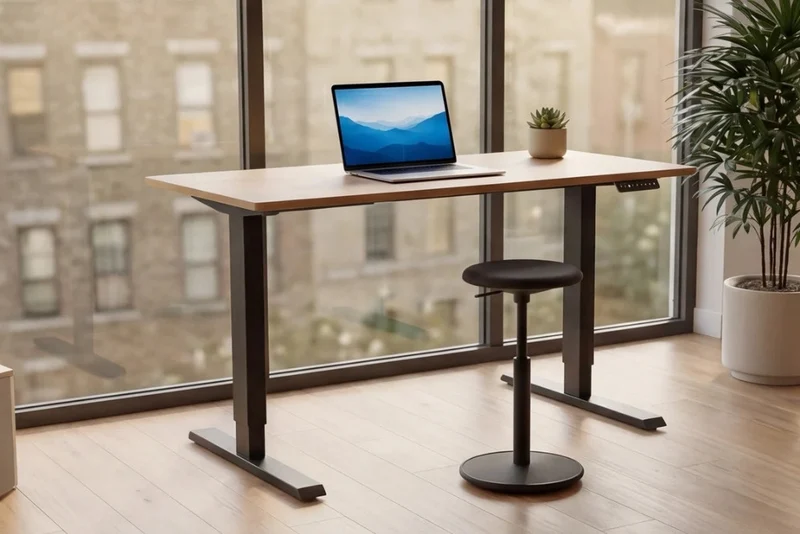 Höhenverstellbarer Schreibtisch KANTOR 140cm Eiche Metall