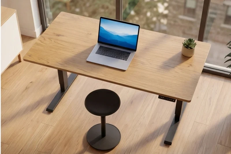 Höhenverstellbarer Schreibtisch KANTOR 160cm Eiche Metall