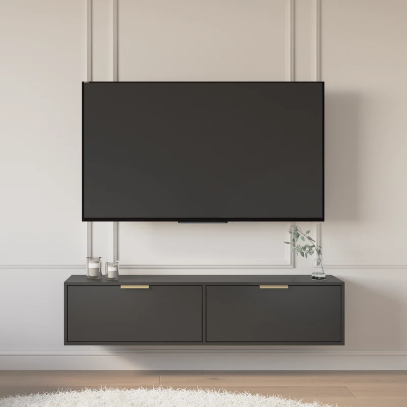 Hängender TV-Schrank Vena mit zwei Klappen, 140 cm, schwarz