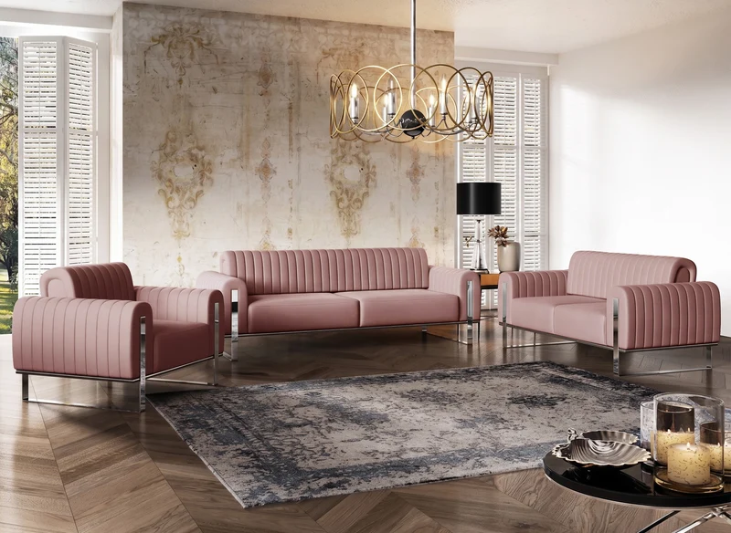 Zweisitziges Sofa Parissa, rosa Velours, Chromfüße