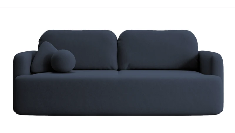 Dreisitziges, ausklappbares Sofa Lambina mit Stauraum, marineblauer, leicht zu reinigender Samtvelours