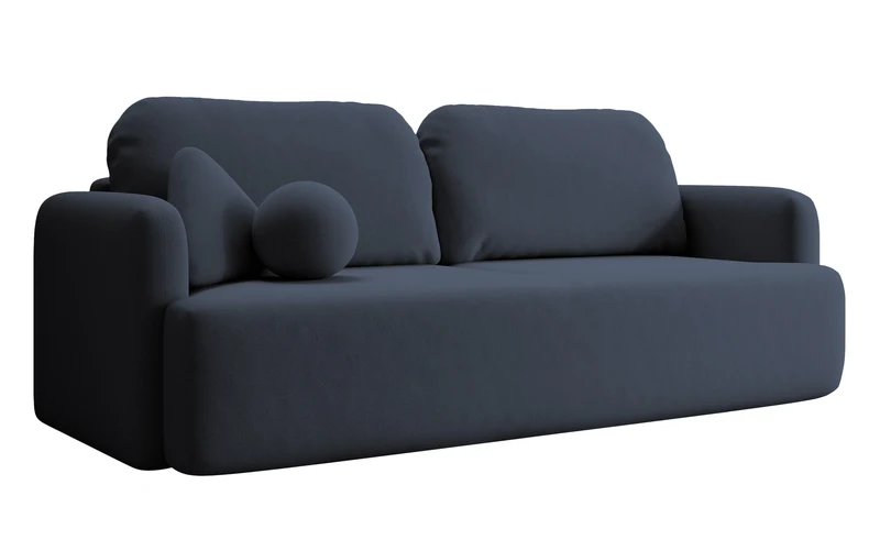 Dreisitziges, ausklappbares Sofa Lambina mit Stauraum, marineblauer, leicht zu reinigender Samtvelours