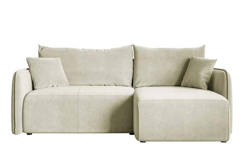 Ecksofa mit Schlaffunktion Mavio, L-förmig, cremefarben, mit Stauraum, hydrophobes Samt, universell einsetzbar