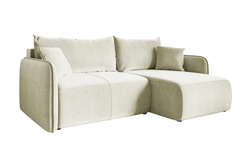 Ecksofa mit Schlaffunktion Mavio, L-förmig, cremefarben, mit Stauraum, hydrophobes Samt, universell einsetzbar
