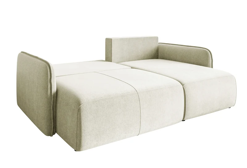 Ecksofa mit Schlaffunktion Mavio, L-förmig, cremefarben, mit Stauraum, hydrophobes Samt, universell einsetzbar