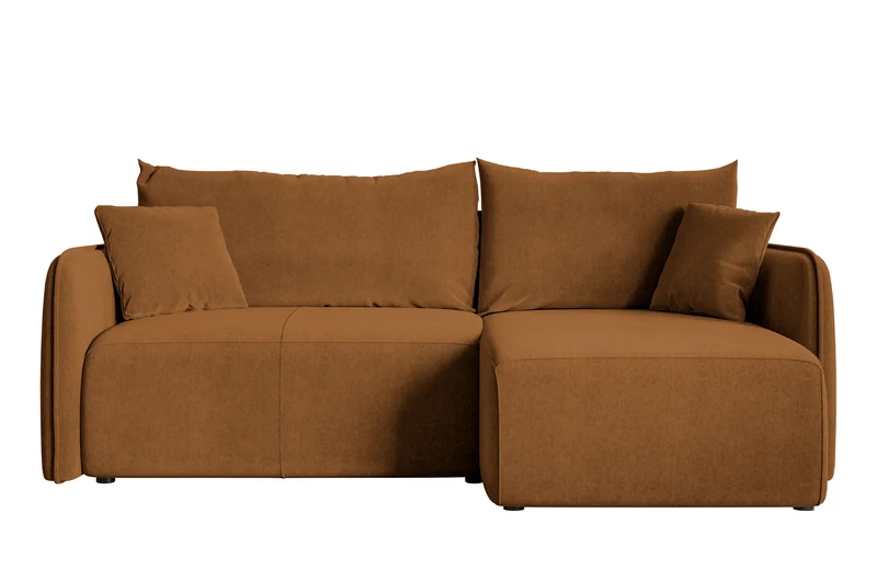 Ecksofa mit Schlaffunktion Mavio, L-förmig, kupferfarben, mit Stauraum, wasserabweisender Samt, universell einsetzbar