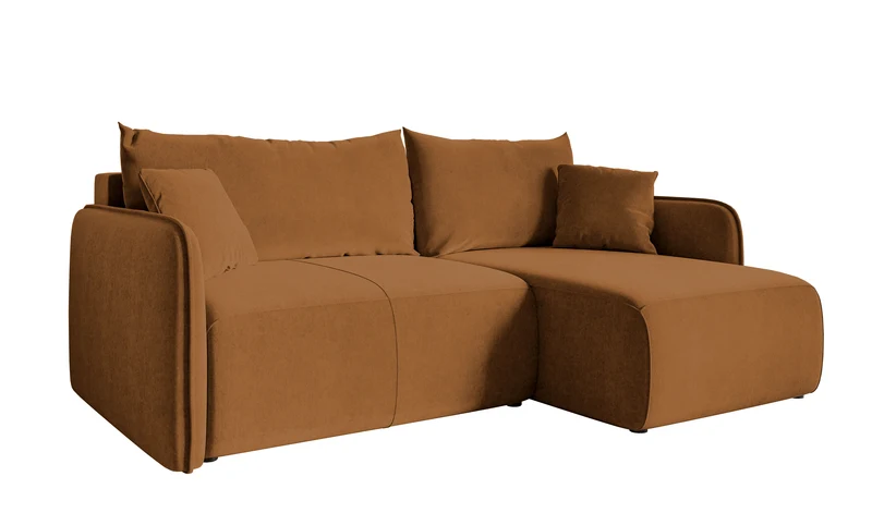 Ecksofa mit Schlaffunktion Mavio, L-förmig, kupferfarben, mit Stauraum, wasserabweisender Samt, universell einsetzbar